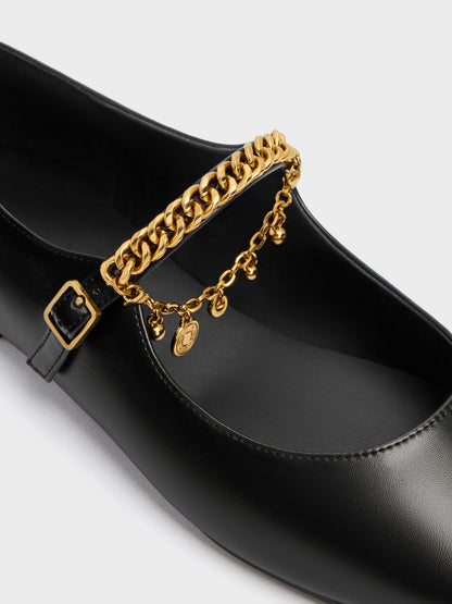 CHARLES & KEITH Featured | Double-Chain Charm Mary Jane Flats - Black