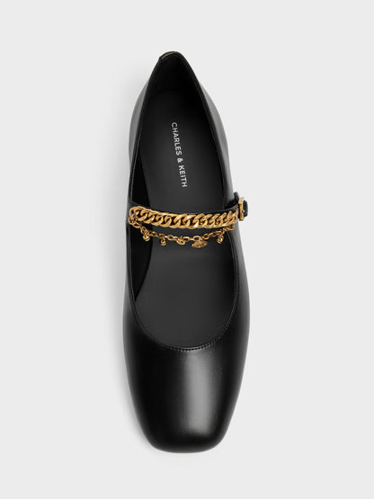 CHARLES & KEITH Featured | Double-Chain Charm Mary Jane Flats - Black
