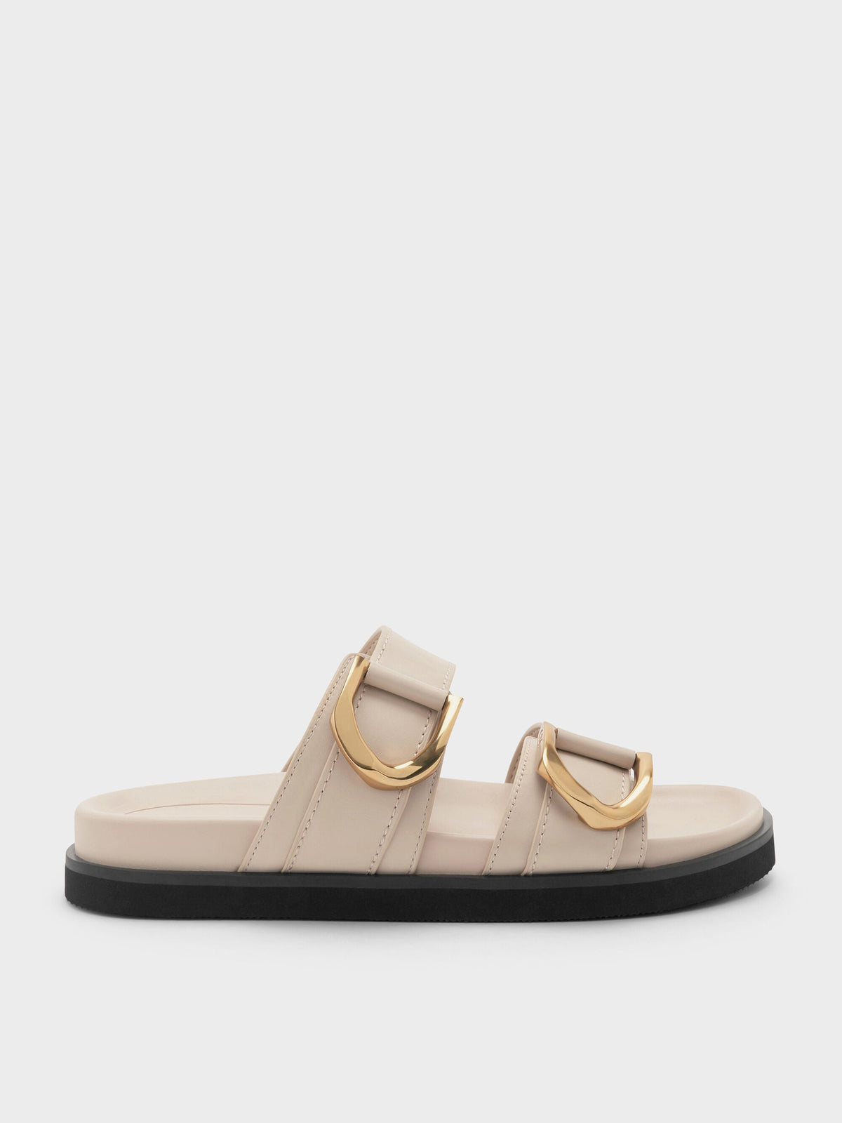 CHARLES & KEITH Special Offer | Gabine Gold-Buckle Leather Slides - Oat