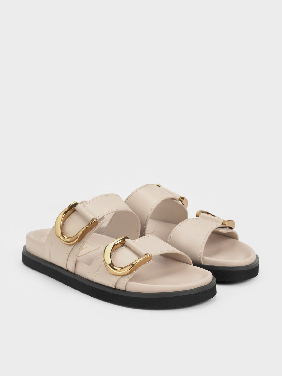 CHARLES & KEITH Special Offer | Gabine Gold-Buckle Leather Slides - Oat