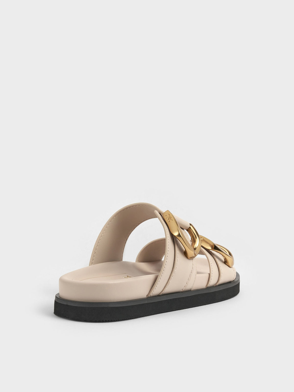 CHARLES & KEITH Special Offer | Gabine Gold-Buckle Leather Slides - Oat