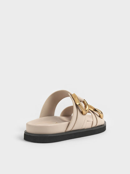 CHARLES & KEITH Special Offer | Gabine Gold-Buckle Leather Slides - Oat