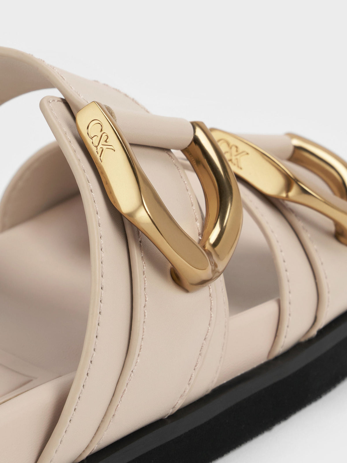 CHARLES & KEITH Special Offer | Gabine Gold-Buckle Leather Slides - Oat