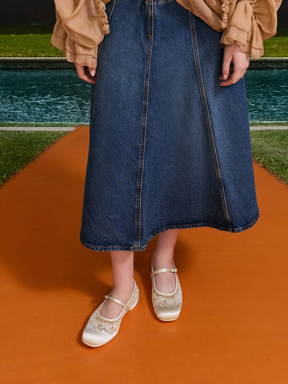 CHARLES & KEITH Everyday | Satin Embroidered-Mesh Mary Jane Flats - White