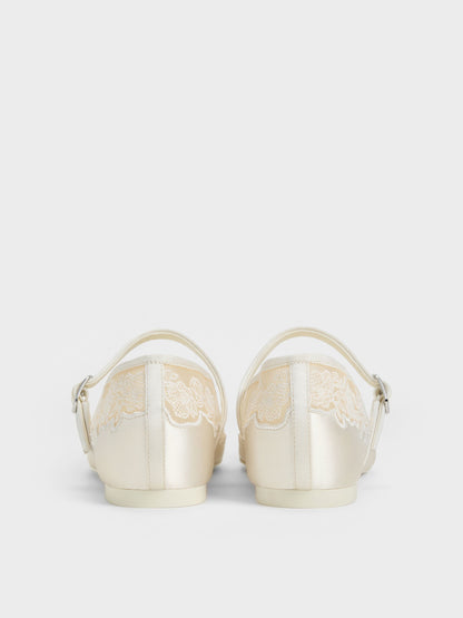 CHARLES & KEITH Everyday | Satin Embroidered-Mesh Mary Jane Flats - White