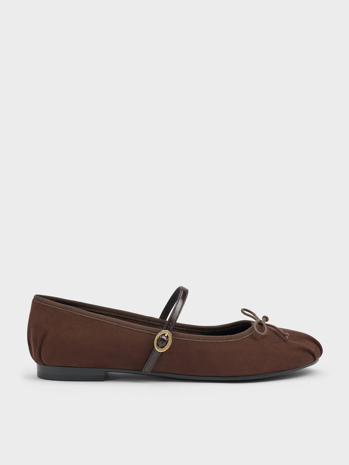 CHARLES & KEITH Everyday | Emiko Faux Suede Bow Mary Jane Flats - Dark Brown Textured