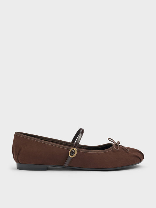 CHARLES & KEITH Everyday | Emiko Faux Suede Bow Mary Jane Flats - Dark Brown Textured