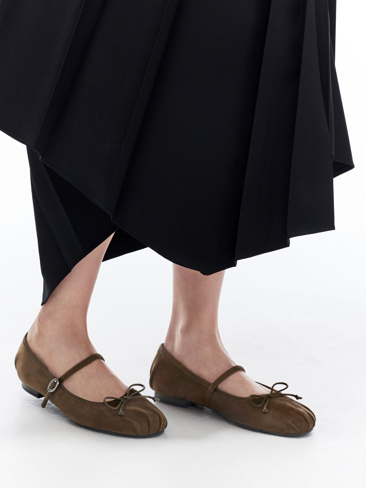 CHARLES & KEITH Everyday | Emiko Faux Suede Bow Mary Jane Flats - Dark Brown Textured