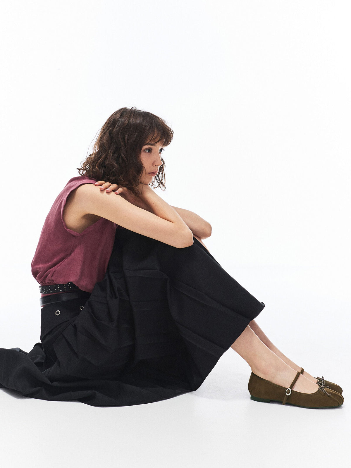 CHARLES & KEITH Everyday | Emiko Faux Suede Bow Mary Jane Flats - Dark Brown Textured