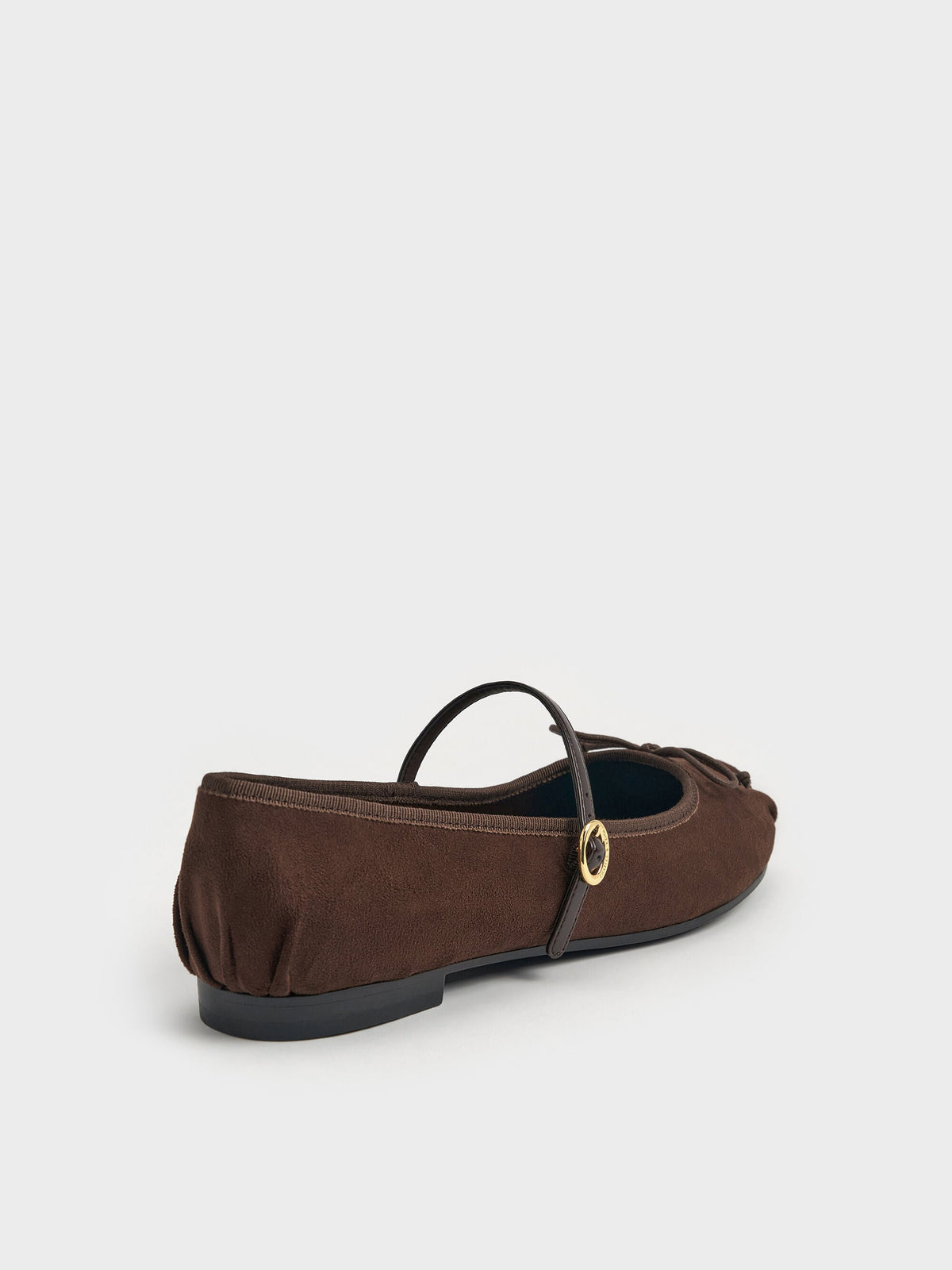 CHARLES & KEITH Everyday | Emiko Faux Suede Bow Mary Jane Flats - Dark Brown Textured