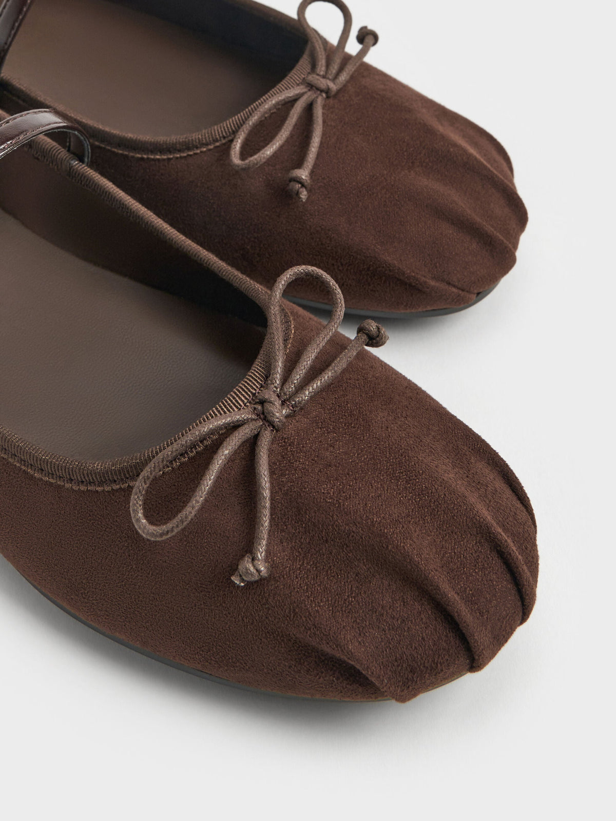CHARLES & KEITH Everyday | Emiko Faux Suede Bow Mary Jane Flats - Dark Brown Textured