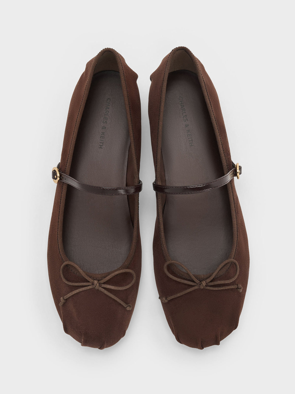 CHARLES & KEITH Everyday | Emiko Faux Suede Bow Mary Jane Flats - Dark Brown Textured