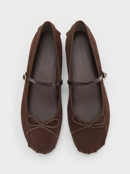 CHARLES & KEITH Everyday | Emiko Faux Suede Bow Mary Jane Flats - Dark Brown Textured