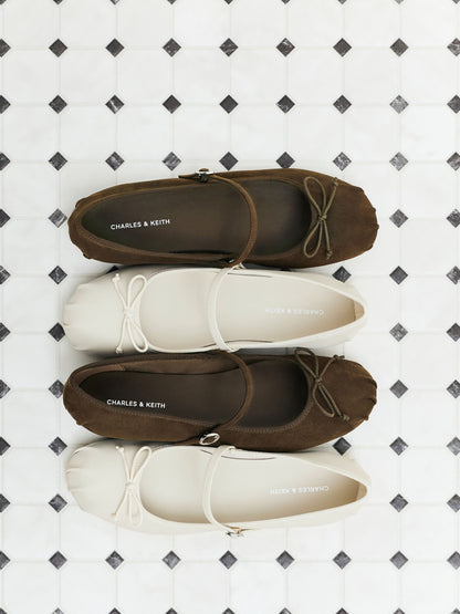 CHARLES & KEITH Everyday | Emiko Faux Suede Bow Mary Jane Flats - Dark Brown Textured