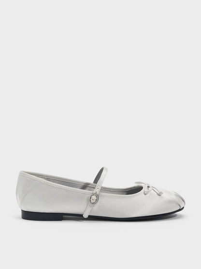 CHARLES & KEITH Smart Buy | Emiko Satin Bow Mary Jane Flats - Silver