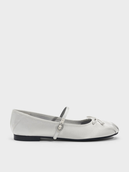 CHARLES & KEITH Smart Buy | Emiko Satin Bow Mary Jane Flats - Silver