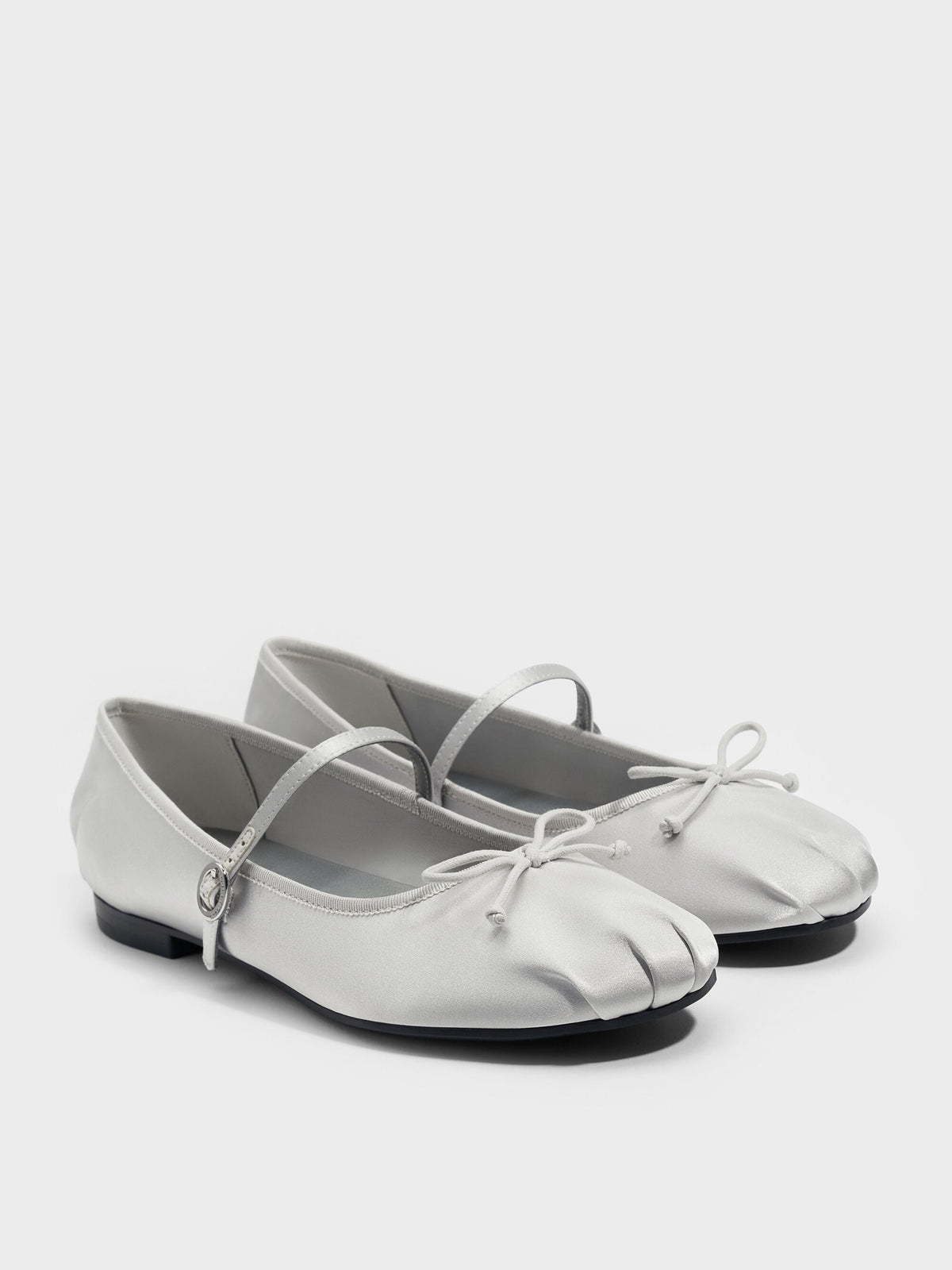 CHARLES & KEITH Smart Buy | Emiko Satin Bow Mary Jane Flats - Silver