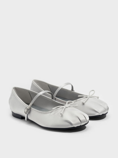 CHARLES & KEITH Smart Buy | Emiko Satin Bow Mary Jane Flats - Silver