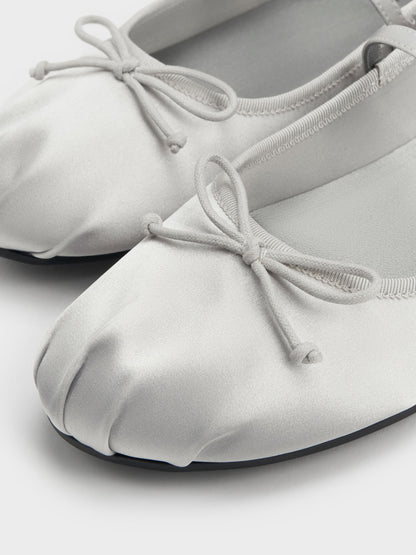 CHARLES & KEITH Smart Buy | Emiko Satin Bow Mary Jane Flats - Silver