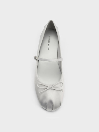 CHARLES & KEITH Smart Buy | Emiko Satin Bow Mary Jane Flats - Silver