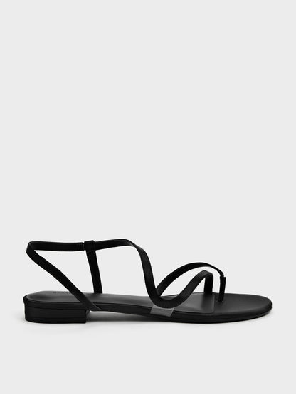 CHARLES & KEITH Great Value | Arden Satin Wavy Toe-Ring Sandals - Black Textured