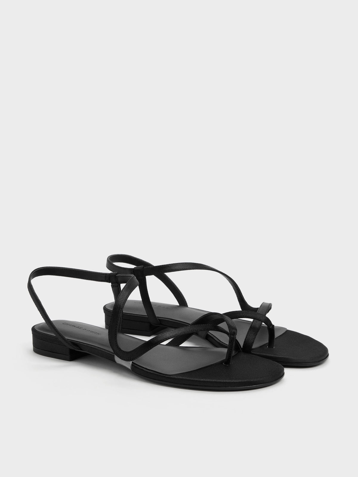 CHARLES & KEITH Great Value | Arden Satin Wavy Toe-Ring Sandals - Black Textured