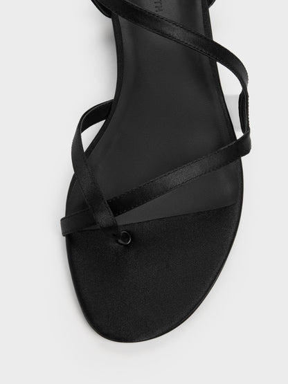 CHARLES & KEITH Great Value | Arden Satin Wavy Toe-Ring Sandals - Black Textured