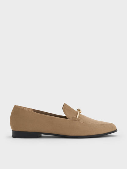 CHARLES & KEITH Everyday | Faux Suede Metallic Knot-Bar Loafers - Camel