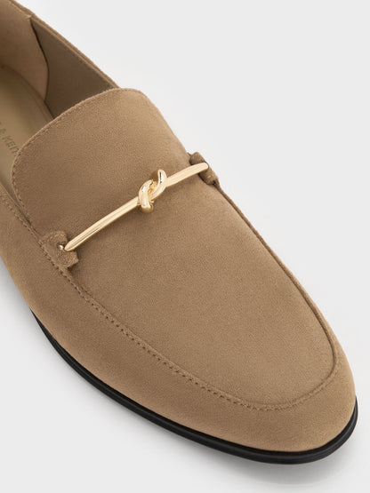 CHARLES & KEITH Everyday | Faux Suede Metallic Knot-Bar Loafers - Camel
