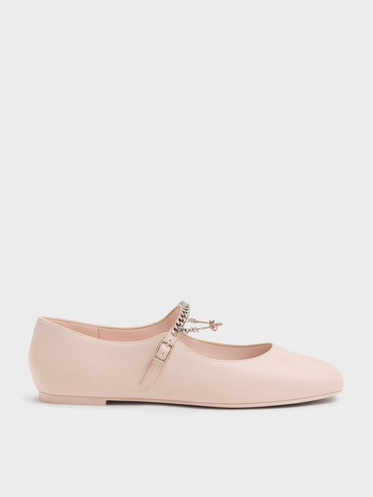 CHARLES & KEITH Popular | Double-Chain Charm Mary Jane Flats - Pink