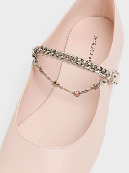 CHARLES & KEITH Popular | Double-Chain Charm Mary Jane Flats - Pink