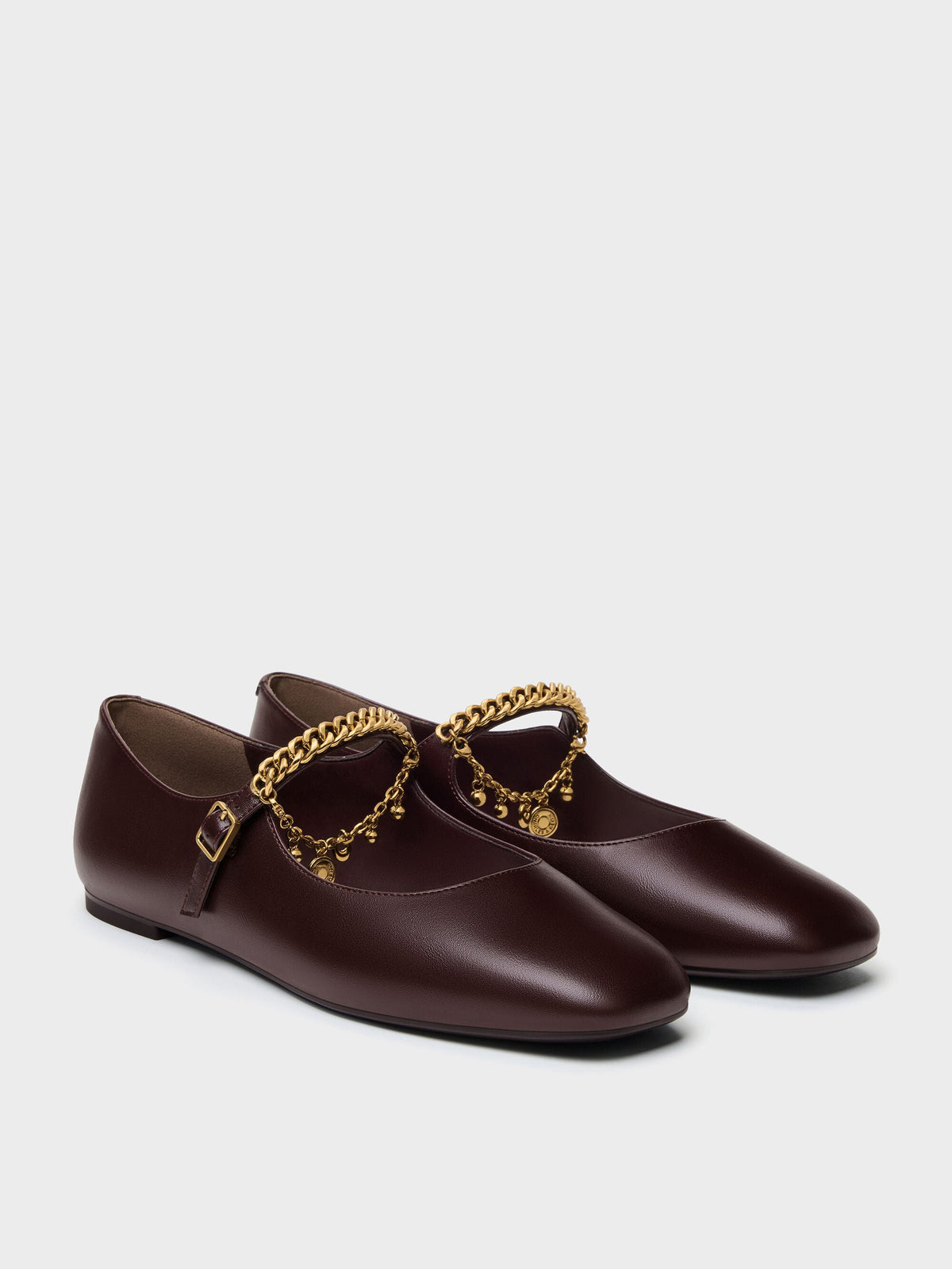CHARLES & KEITH New | Double-Chain Charm Mary Jane Flats - Burgundy