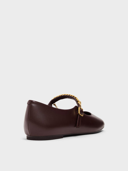 CHARLES & KEITH New | Double-Chain Charm Mary Jane Flats - Burgundy