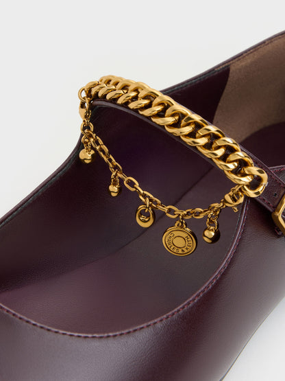 CHARLES & KEITH New | Double-Chain Charm Mary Jane Flats - Burgundy