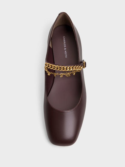 CHARLES & KEITH New | Double-Chain Charm Mary Jane Flats - Burgundy