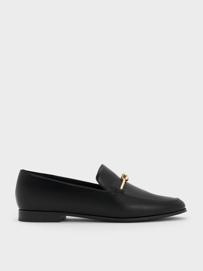 CHARLES & KEITH Featured | Metallic Knot-Bar Loafers - Black