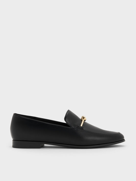 CHARLES & KEITH Featured | Metallic Knot-Bar Loafers - Black