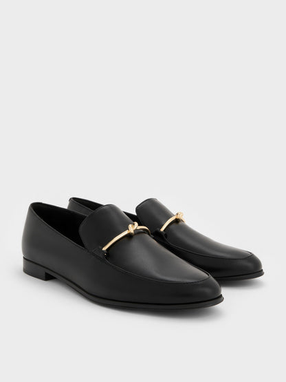 CHARLES & KEITH Featured | Metallic Knot-Bar Loafers - Black