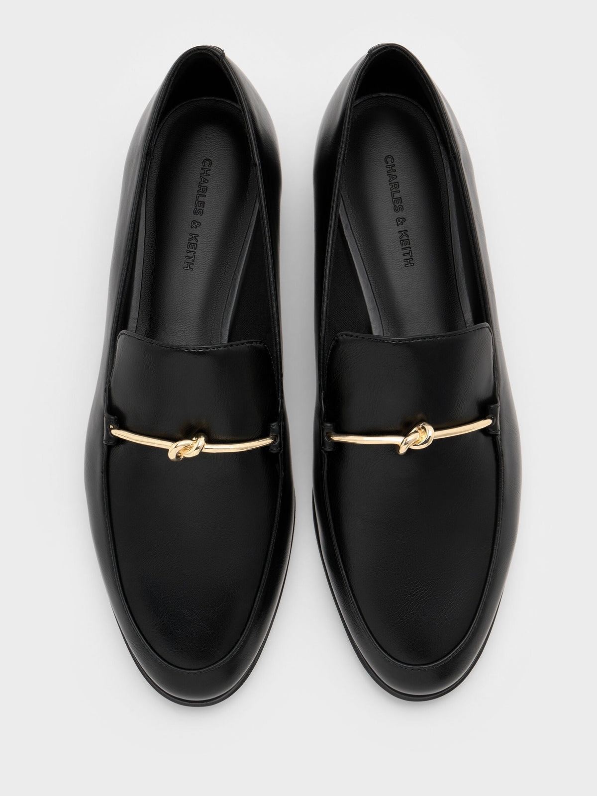 CHARLES & KEITH Featured | Metallic Knot-Bar Loafers - Black