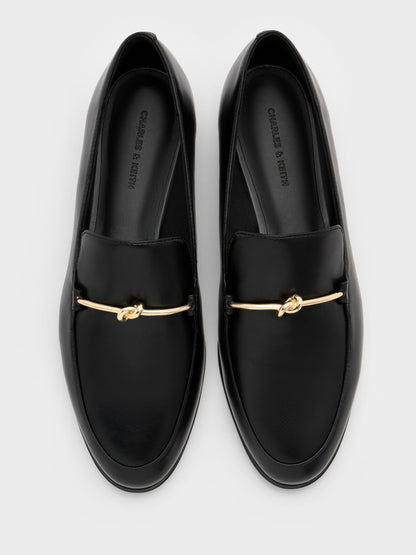 CHARLES & KEITH Featured | Metallic Knot-Bar Loafers - Black