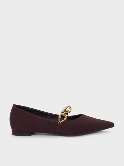 CHARLES & KEITH Latest | Faux Suede Metallic-Accent Ballet Flats - Burgundy