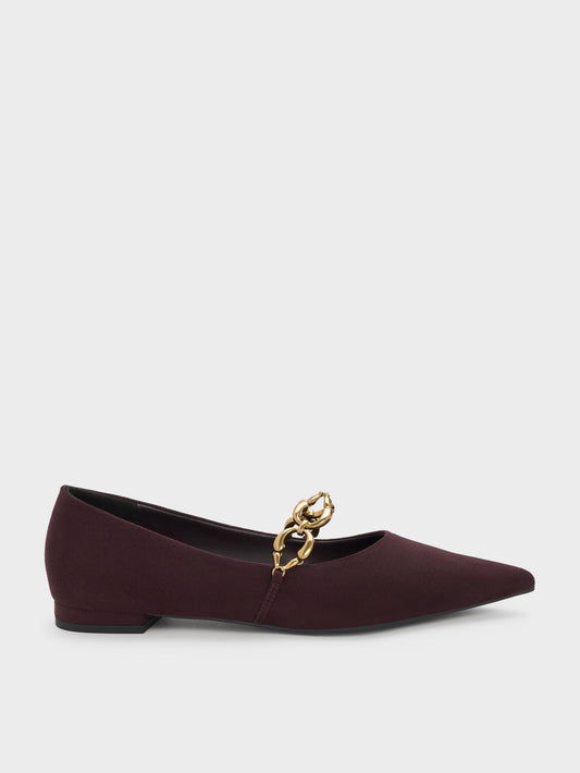 CHARLES & KEITH Latest | Faux Suede Metallic-Accent Ballet Flats - Burgundy