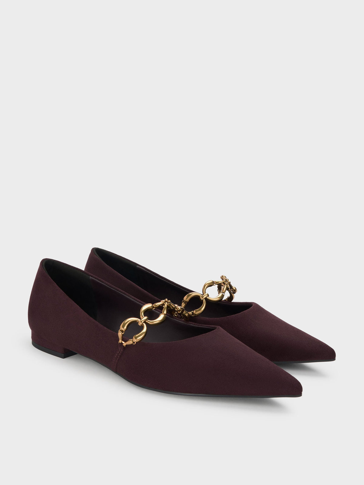 CHARLES & KEITH Latest | Faux Suede Metallic-Accent Ballet Flats - Burgundy