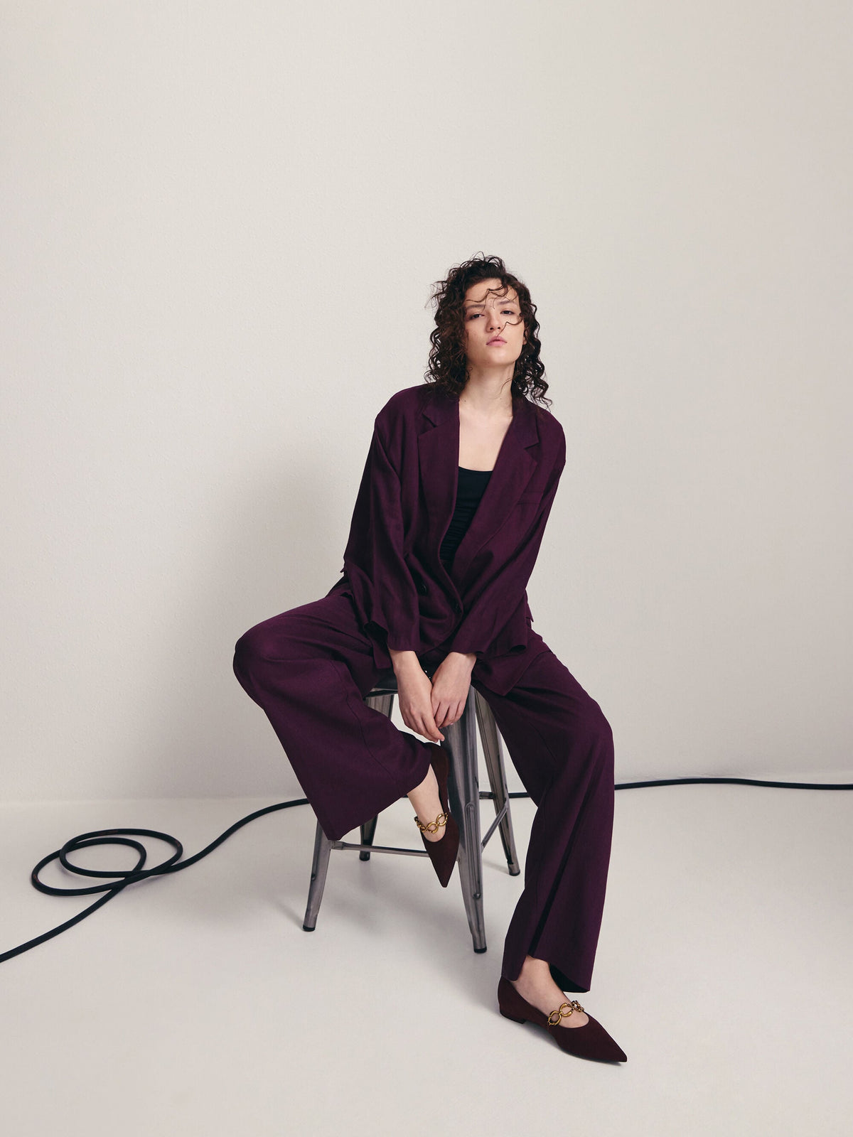 CHARLES & KEITH Latest | Faux Suede Metallic-Accent Ballet Flats - Burgundy