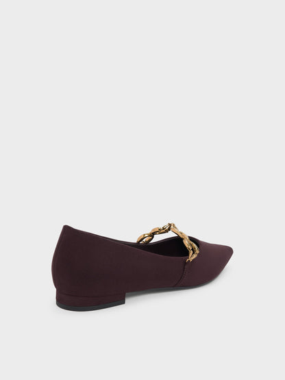 CHARLES & KEITH Latest | Faux Suede Metallic-Accent Ballet Flats - Burgundy