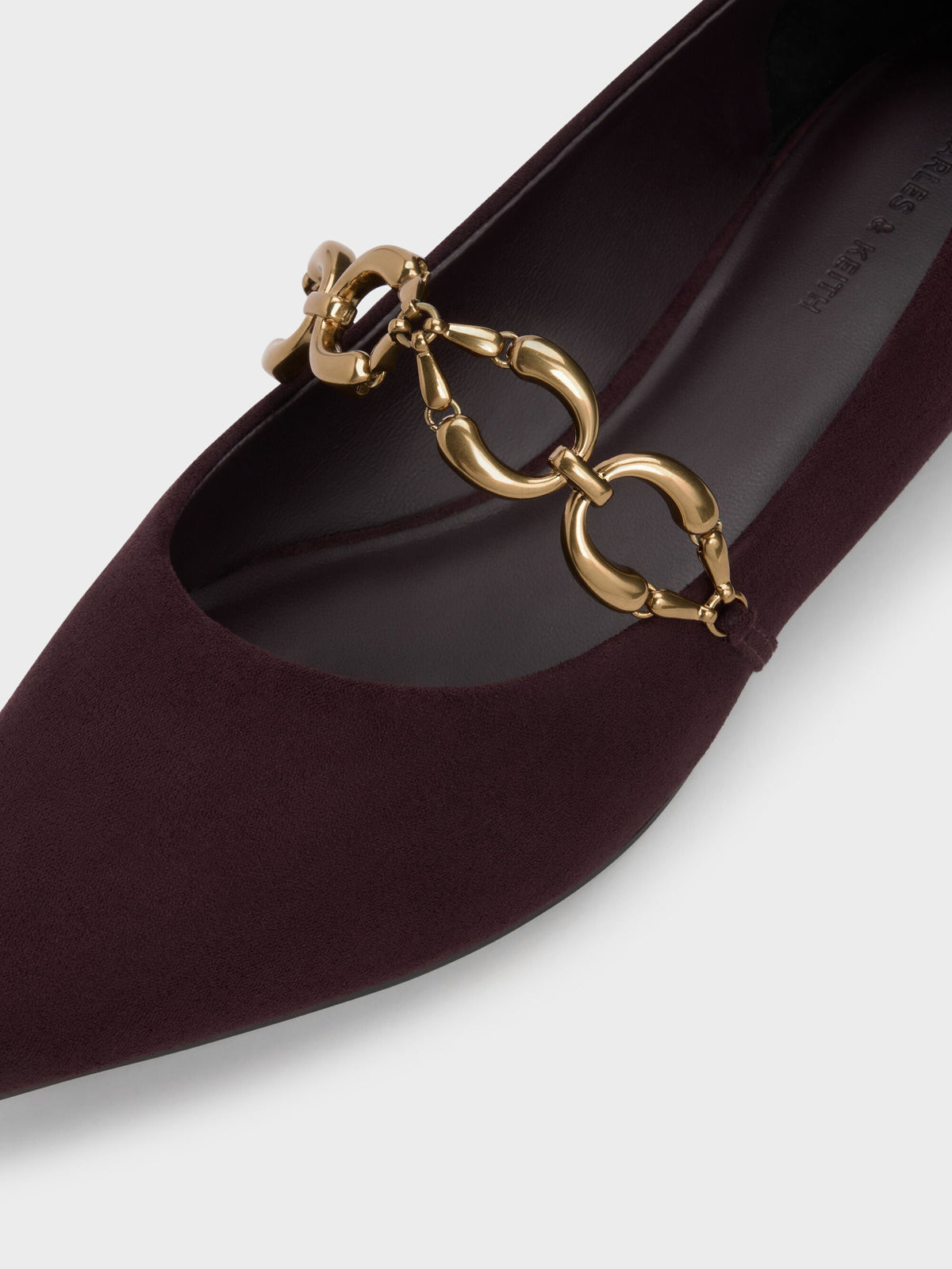 CHARLES & KEITH Latest | Faux Suede Metallic-Accent Ballet Flats - Burgundy