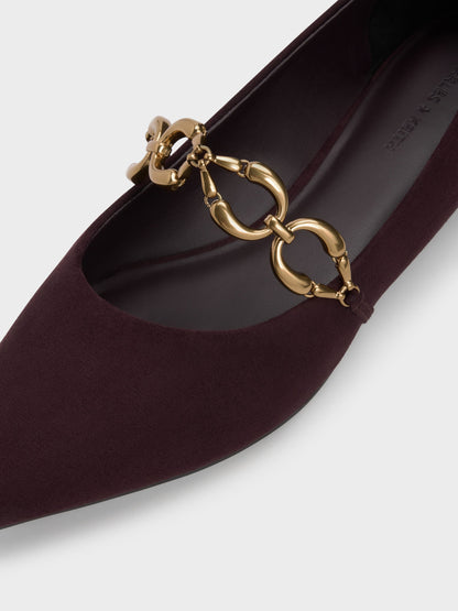 CHARLES & KEITH Latest | Faux Suede Metallic-Accent Ballet Flats - Burgundy