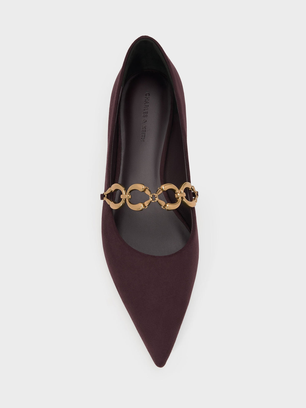 CHARLES & KEITH Latest | Faux Suede Metallic-Accent Ballet Flats - Burgundy