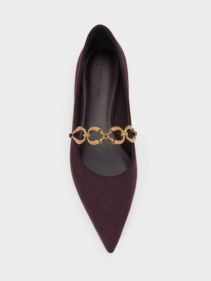 CHARLES & KEITH Latest | Faux Suede Metallic-Accent Ballet Flats - Burgundy
