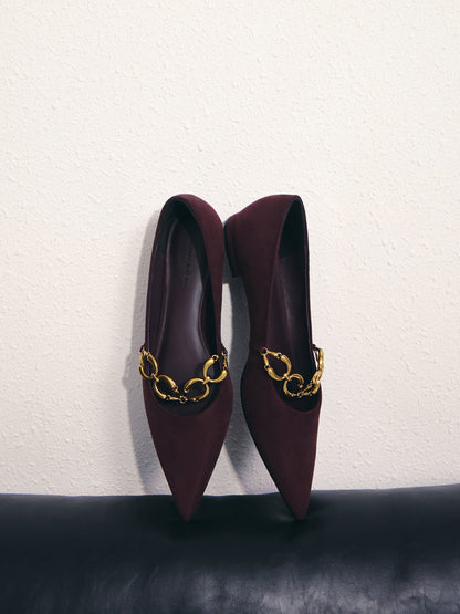 CHARLES & KEITH Latest | Faux Suede Metallic-Accent Ballet Flats - Burgundy